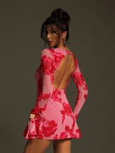 Load image into Gallery viewer, Beckie Long Sleeve Backless Flower Mini Dress
