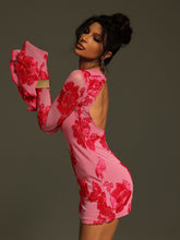 Load image into Gallery viewer, Beckie Long Sleeve Backless Flower Mini Dress
