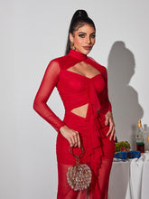 Load image into Gallery viewer, Bedelia Long Sleeve Cutout Mesh Maxi Dress
