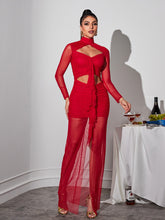 Load image into Gallery viewer, Bedelia Long Sleeve Cutout Mesh Maxi Dress
