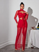 Load image into Gallery viewer, Bedelia Long Sleeve Cutout Mesh Maxi Dress
