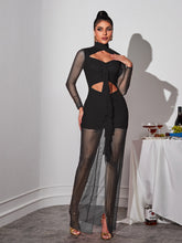Load image into Gallery viewer, Bedelia Long Sleeve Cutout Mesh Maxi Dress In Black
