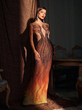 Load image into Gallery viewer, Bellezza Printed Rhinestone Maxi Dress

