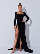 Load image into Gallery viewer, Bernice Long Sleeve Gloves Velvet Maxi Dress In Black
