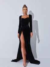 Load image into Gallery viewer, Bernice Long Sleeve Gloves Velvet Maxi Dress In Black
