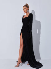Load image into Gallery viewer, Bernice Long Sleeve Gloves Velvet Maxi Dress In Black
