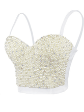 Load image into Gallery viewer, Bess Pearl Embellished Corset Top In White
