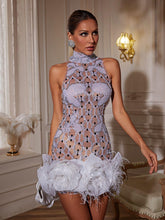 Load image into Gallery viewer, Bettina High Neck Flower Embellished Mini Dress
