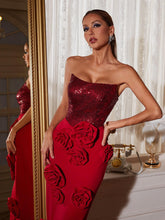 Load image into Gallery viewer, Bevin Strapless Flower Midi Dress
