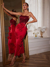 Load image into Gallery viewer, Bevin Strapless Flower Midi Dress
