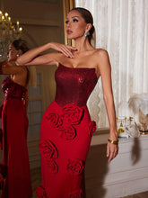 Load image into Gallery viewer, Bevin Strapless Flower Midi Dress

