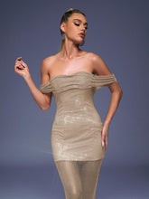 Load image into Gallery viewer, Bexley Off Shoulder Mesh Rhinestone Maxi Dress
