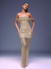 Load image into Gallery viewer, Bexley Off Shoulder Mesh Rhinestone Maxi Dress
