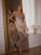 Load image into Gallery viewer, Bexley Off Shoulder Mesh Rhinestone Maxi Dress
