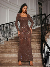Load image into Gallery viewer, Bhullar Square Neck Rhinestone Maxi Dress
