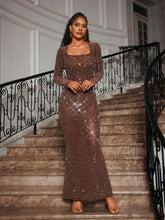 Load image into Gallery viewer, Bhullar Square Neck Rhinestone Maxi Dress
