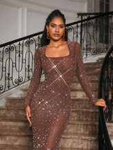 Load image into Gallery viewer, Bhullar Square Neck Rhinestone Maxi Dress
