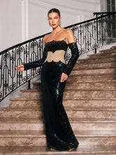 Load image into Gallery viewer, Binnie Off Shoulder Sequin Maxi Dress
