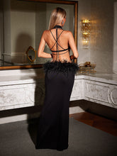 Load image into Gallery viewer, Boris Halterneck Cutout Feather Maxi Dress
