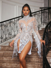 Load image into Gallery viewer, Braychan Embellished Fringe Split Mini Dress
