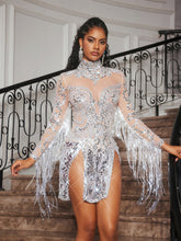 Load image into Gallery viewer, Braychan Embellished Fringe Split Mini Dress

