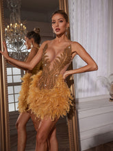 Load image into Gallery viewer, Brent Rhinestone Feather Trimmed Mini Dress
