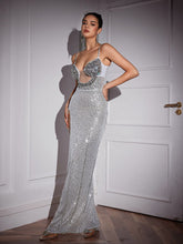 Load image into Gallery viewer, Brigid Spaghetti Crystal Fringe Sequin Maxi Dress
