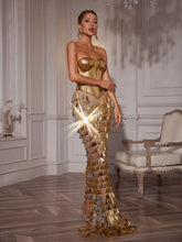 Load image into Gallery viewer, Buck Corset Acrylic Fringe Maxi Dress
