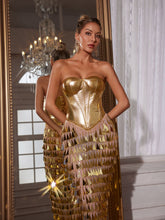 Load image into Gallery viewer, Buck Corset Acrylic Fringe Maxi Dress
