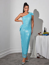Load image into Gallery viewer, Cailynn One Shoulder Bow Sequin Maxi Dress
