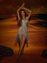 Load image into Gallery viewer, Calico Crystal Fringe Mini Dress
