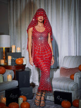Load image into Gallery viewer, Calyx Scoop Neck Cobweb Sequin Midi Dress In Red
