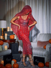Load image into Gallery viewer, Calyx Scoop Neck Cobweb Sequin Midi Dress In Red
