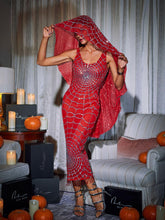 Load image into Gallery viewer, Calyx Scoop Neck Cobweb Sequin Midi Dress In Red
