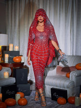 Load image into Gallery viewer, Calyx Scoop Neck Cobweb Sequin Midi Dress In Red

