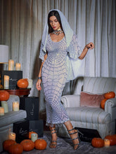 Load image into Gallery viewer, Calyx Scoop Neck Cobweb Sequin Midi Dress In White
