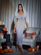 Load image into Gallery viewer, Calyx Scoop Neck Cobweb Sequin Midi Dress In White
