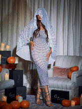 Load image into Gallery viewer, Calyx Scoop Neck Cobweb Sequin Midi Dress In White
