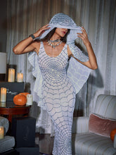 Load image into Gallery viewer, Calyx Scoop Neck Cobweb Sequin Midi Dress In White
