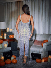 Load image into Gallery viewer, Calyx Scoop Neck Cobweb Sequin Midi Dress In White
