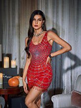 Load image into Gallery viewer, Calyx Scoop Neck Cobweb Sequin Mini Dress In Red
