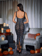 Load image into Gallery viewer, Calyx Scoop Neck Cobweb Sequin Midi Dress In Black
