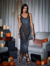 Load image into Gallery viewer, Calyx Scoop Neck Cobweb Sequin Midi Dress In Black
