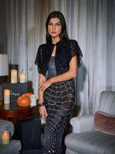 Load image into Gallery viewer, Calyx Scoop Neck Cobweb Sequin Midi Dress In Black
