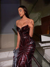 Load image into Gallery viewer, Carys Strapless Leaf Sequin Maxi Dress
