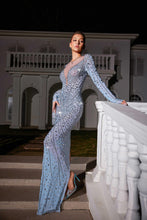 Load image into Gallery viewer, Casey Long Sleeve Rhinestone Mesh Maxi Dress
