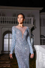Load image into Gallery viewer, Casey Long Sleeve Rhinestone Mesh Maxi Dress
