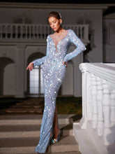 Load image into Gallery viewer, Casey Long Sleeve Rhinestone Mesh Maxi Dress

