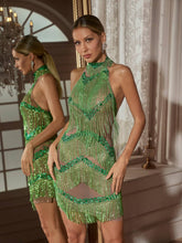 Load image into Gallery viewer, Cathie Rhinestone Fringe Mini Dress
