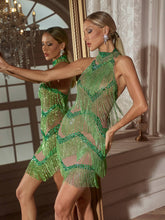 Load image into Gallery viewer, Cathie Rhinestone Fringe Mini Dress
